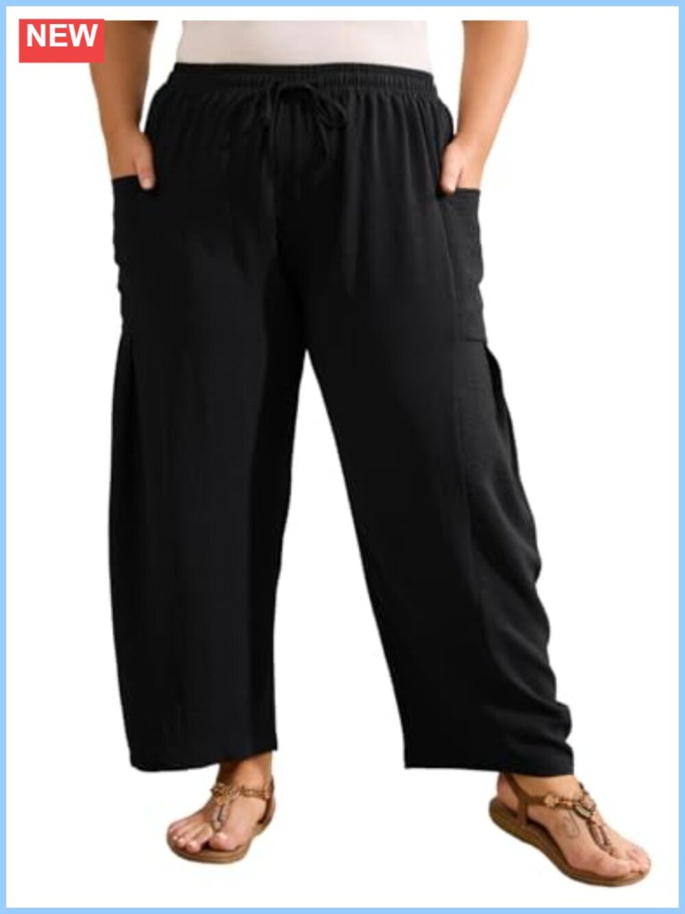 Plus Size Wide Leg Palazzo Harem Pants Drawstring Ankle Trousers with Pockets